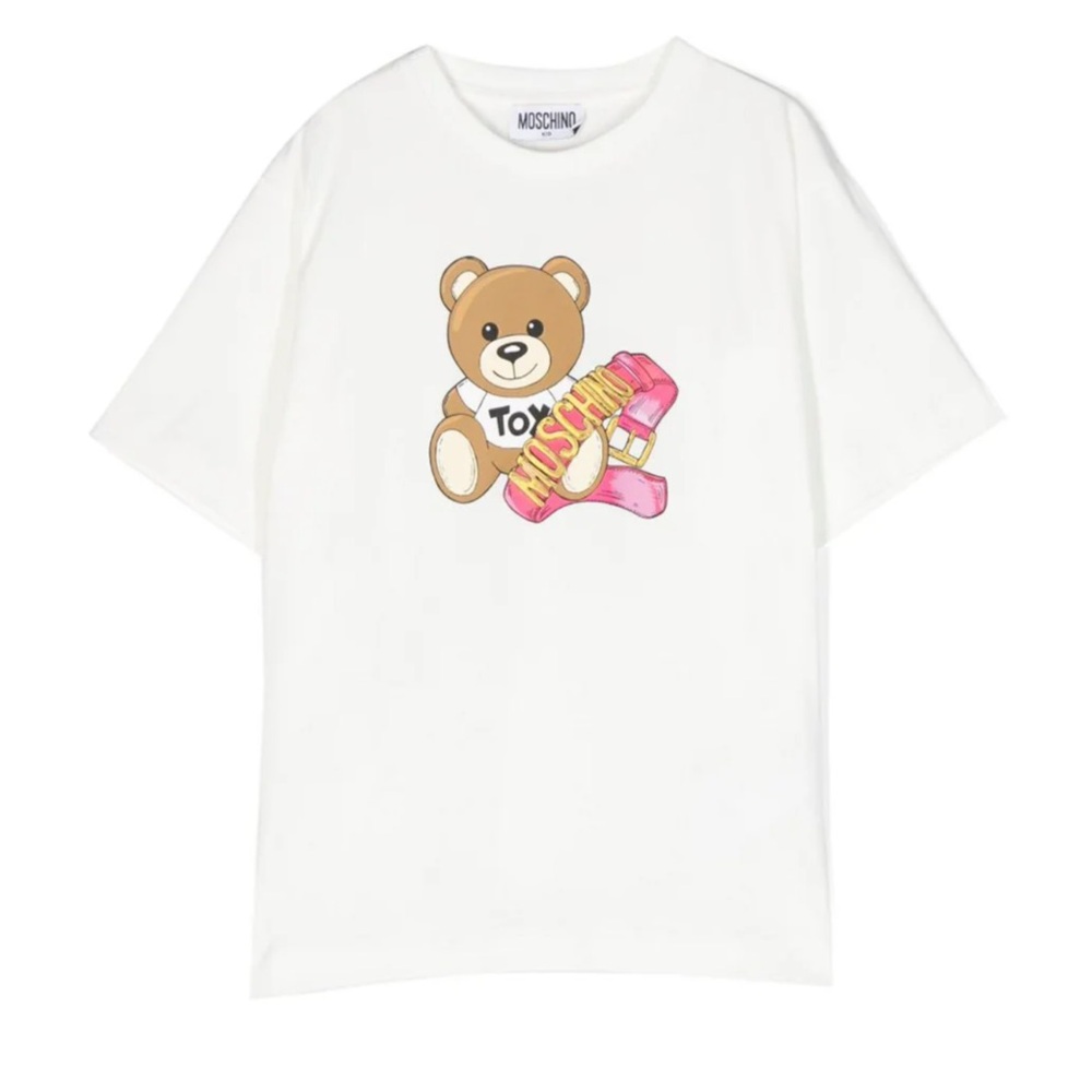 Little Girls Moschino  White T-Shirt Teddy Bear pink belt new in package size 4Y